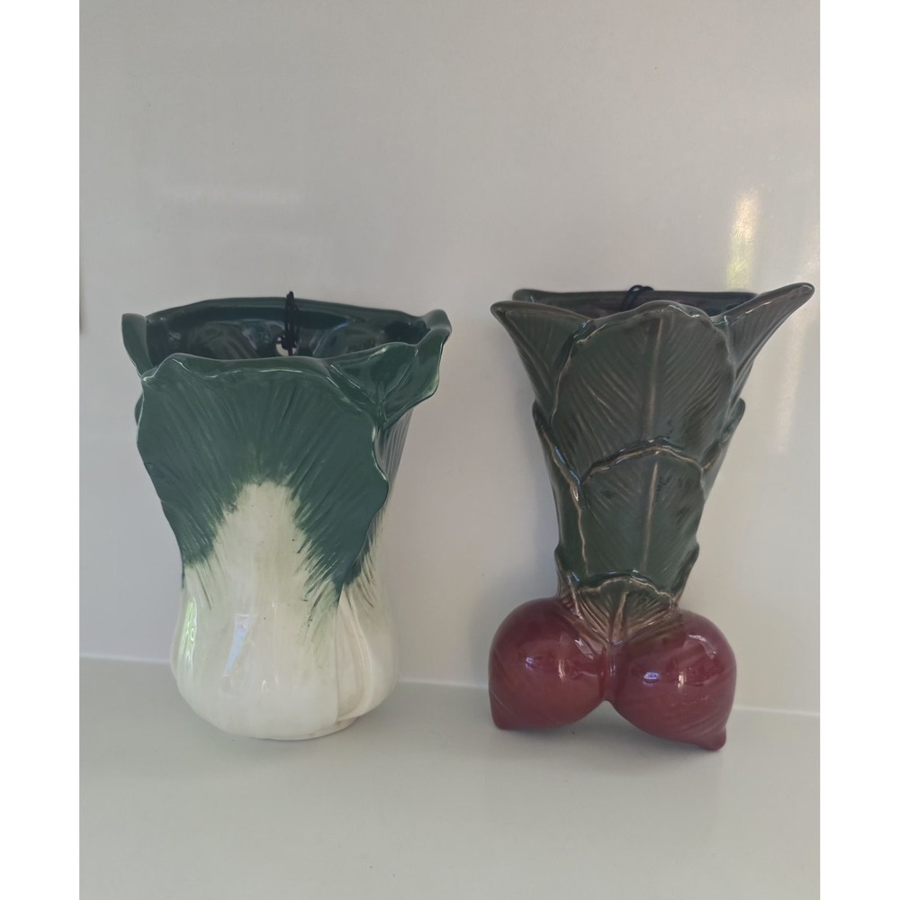 Creative Co-op Embossed Cabbage Radish Shaped Wall‎ Vase Planters Set Of Two New - Picture 6 of 8